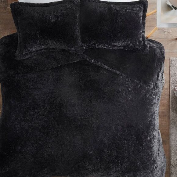 Intelligent Design - Malea Shaggy Faux-Fur Duvet Cover Sets - Black - Picture 10 of 10